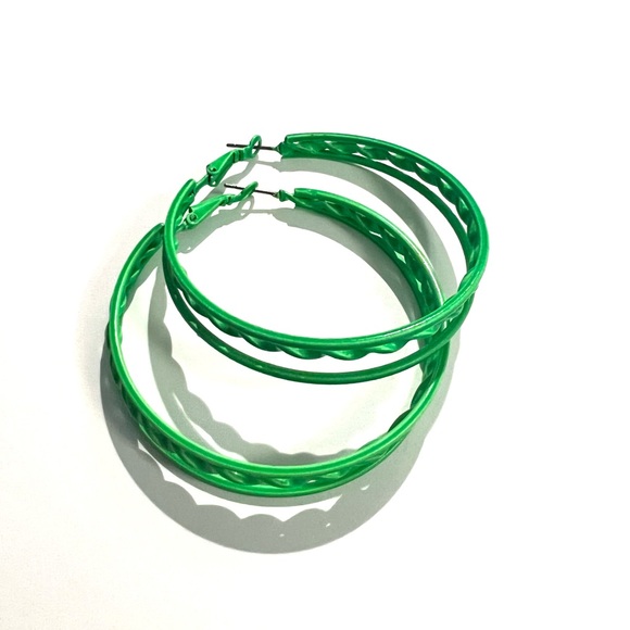 Green Hoop Earrings - Picture 3 of 8